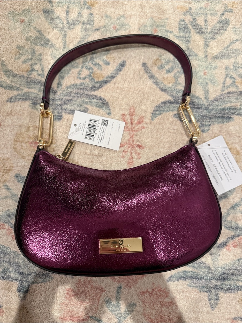 NWT Kate Spade Nina metallic leather shoulder bag in Dark Raspberry